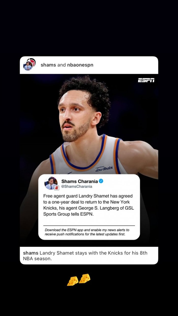 开云体育官网-继续当队友！Shams报道沙梅特回尼克斯 米卡尔-布里奇斯转发新闻